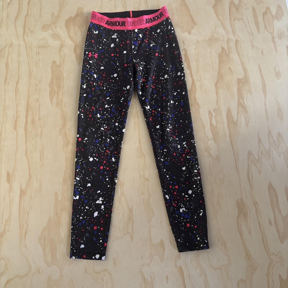 Under‎ Armour Leggings Girls Large Black Multicolor Print Compression Pants Gym